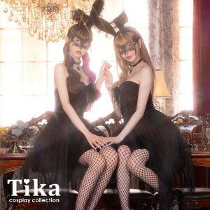 Tika シアーレースワンピ×うさ耳5点セット ハロウィンコスプレ セクシーコスプレ アニマル バニーガール イースター 露出少なめ Mサイズ ブラック ゆりにゃ 戦慄かなの Tika ティカ コスチュ