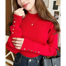 moment+ 袖口ボタンボトルネックリブニットプルオーバー12G トップス