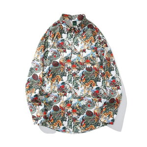 Decorative 柄シャツ ウサギ柄 うさぎ ラビット 動物柄 花柄 ボタニカル柄 おとぎ話 絵本柄 ひまわり マルチカラー アニマル柄 長袖 長袖シャツ オーバーサイズ 衣装 韓国 大きいサイズ 個性的