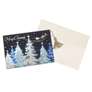 cinemacollection CHRISTMAS グリーティングカード クリスマスイタリアカード 紺 アクティブコーポレーション エンボス加工 箔押し タッセル付き ギフト雑貨 封筒付き CHRISTMAS Xmasカード グッズ 文房