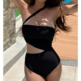 aimoha 【Jasmine】サイドウエスト開きブラックスイムウェア 韓国ファッション ワンピース ハイウエスト セクシー スカート ショート丈トップス 長袖 秋服 冬服 春夏秋冬 ブーツ【SS】 水着
