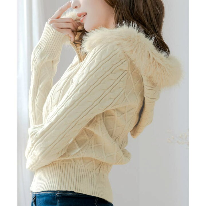 楽天市場】JULIA BOUTIQUE ファー付きパーカーニットトップス [24549  