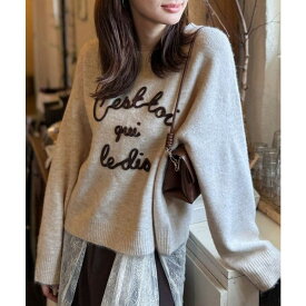 【10％OFFクーポン！11/11 (火)1:59まで】Classical Elf 【mily bilet】おしゃれ女子の今シーズンイチ押し♪カラーコード刺繍ミックスニットプルオーバー トップス