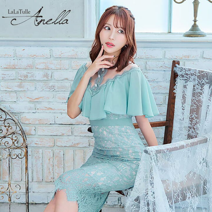 楽天市場】総レース×シアーフリルハイウエスト切替ミディアムドレス  