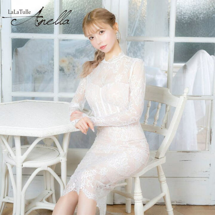 楽天市場】【店内全品5％OFF】総レース×ハイネックミディアムドレス  