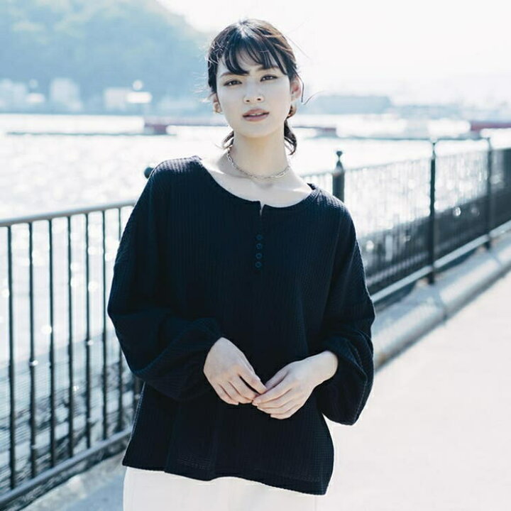 楽天市場】トップス ワッフル ヘンリーネック Tシャツ レディース M L 