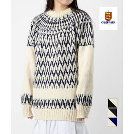 U-STREAM ガンジーウーレンズ GUERNSEY WOOLLENS GW-1013 ニット メンズ レディース トップス 長袖 セーター ツートーン アイスマン 秋冬 ゆったり ウール 英国製 トップス