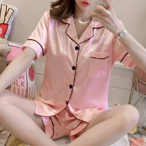 teddyshop セクシー ルームウェア 半袖 大きいサイズ 全4色 2点セット 春 夏 ショートパンツ 韓国ファッション かわいい おしゃれ シンプル 無地 大人 ゆったり薄手 前開き 上下 セットアップ お