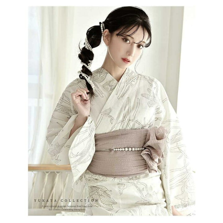 楽天市場】【店内全品5％OFF】浴衣 百合 白浴衣 大人浴衣 花柄 セット  
