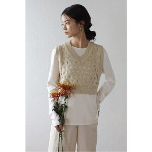 �y10��OFF�N�[�|���I1/16(��)1:59�܂ŁzBONJOUR SAGAN V neck holed knit vest / V�l�b�N�z�[���j�b�g�x�X�g 88-004386 �g�b�v�X