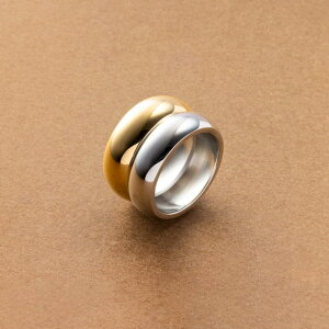 CREAM-DOT ステンレス製 リング 指輪 金属アレルギー つけっぱなし サージカルステンレス レディース バイカラー ミックスカラー ワイド レイヤード風 メタル ぷっくり 11号 13号 15号 大人 ゴー