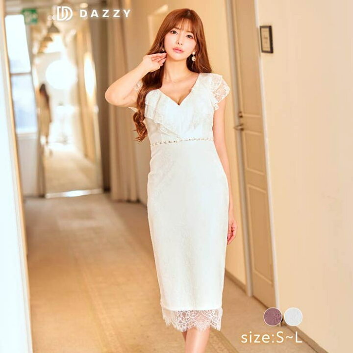 楽天市場】キャバ ドレスオールレースウエストビジューフリル袖タイト 