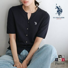 Pierrot U.S. POLO ASSN. キーネックデザインカーディガン ☆ カーディガン U.S.POLO ASSN. キーネックデザイン ハイゲージ ニット ピエロ トップス