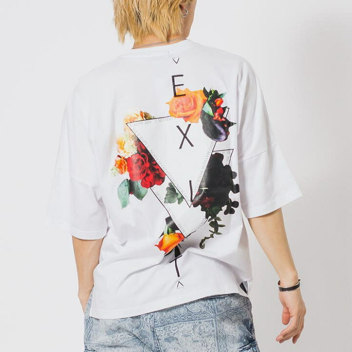 楽天市場】フラワー バックプリント 半袖 Tシャツ ストリート系 ビッグ  
