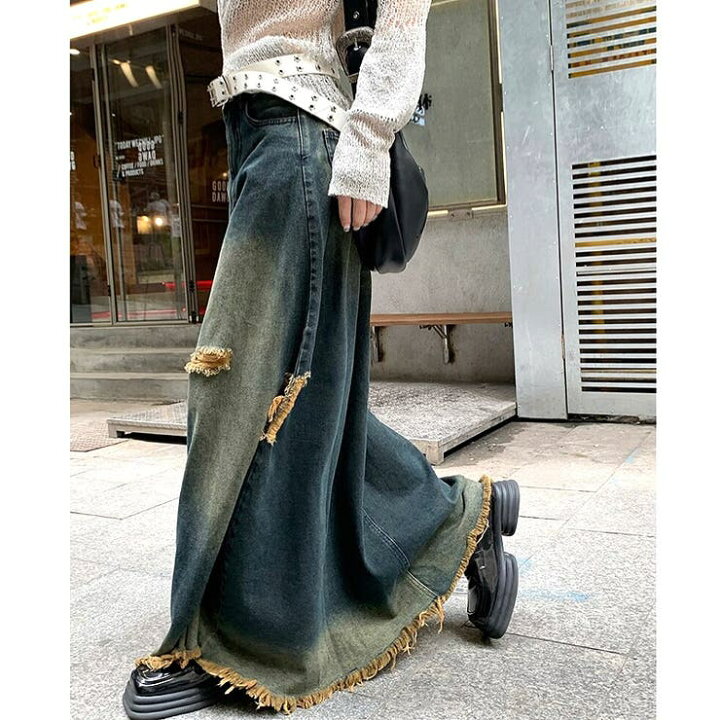 楽天市場】ダメージ加工ヴィンテージデニムスカート 春 夏 秋 冬 秋服 
