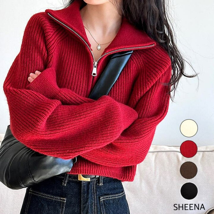 楽天市場】SHEENA ハーフジップクロップド丈ニットプルオーバー 秋 冬 