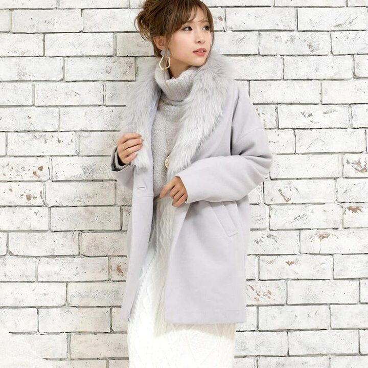 楽天市場】【店内全品5％OFF】[アウター]襟ファー付きコクーンコート  