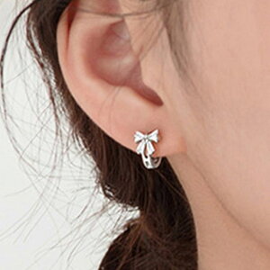 インナーショップDiamondHearts リボン フープピアス(片耳用)リボン シルバー シンプル フープピアス 華奢 ワンポイント 韓国 韓国ファッション アクセサリー