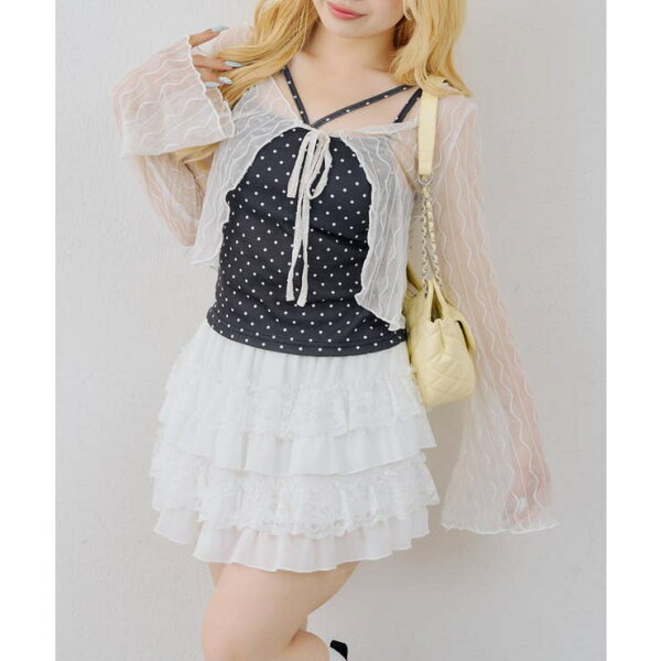 【10％OFFクーポン！9/11(金)1:59まで】NICE CLAUP / OLIVE des OLIVE　OUTLET 【セットアイテム】シアーカーディガン×ドットキャミ トップス