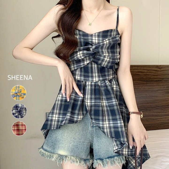 楽天市場】SHEENA チェック柄アシメフリルキャミソール トップス 