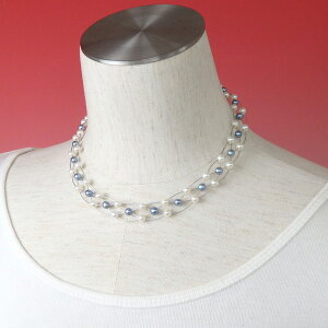 チョーカー ネックレス ワイヤー 4連 四つ編み 淡水パール グレーブルー パール 淡水真珠 真珠 シルバー金具 ハロウィン ギフトに プレゼントに