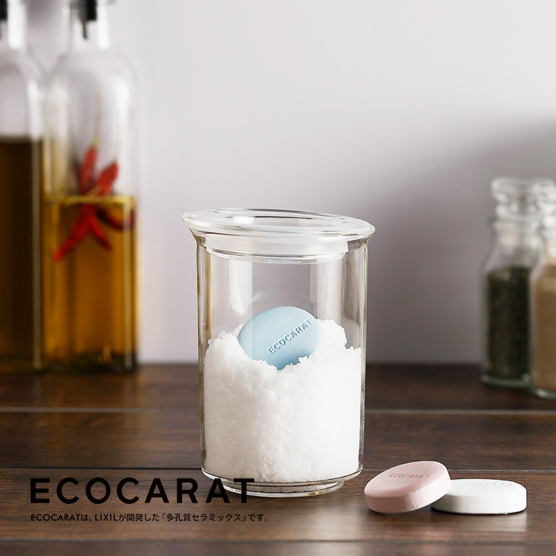 ECOCARAT エコカラット ドライキーパー K685 |塩・砂糖の容器内を調湿してさらさらに保ちます 塩 砂糖 乾燥剤 食品用 調湿材 国産 おしゃれ キッチン 便利グッズ LIXIL ブルー ピンク ホワイト 白 珪藻土の約5倍の吸湿・放湿量 marna