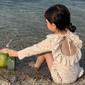 キッズ 子供 水着 女の子 ワンピース 長袖 オールインワン 水着 ベビー 帽子付き フリル スクール ラッシュガード スイムウェア uvカット 日焼け防止 紫外線対策 スイミング 海水浴 温泉 幼稚園 小学生 ジュニア 可愛い おしゃれ 90/100/110/120/130/140 子供水着