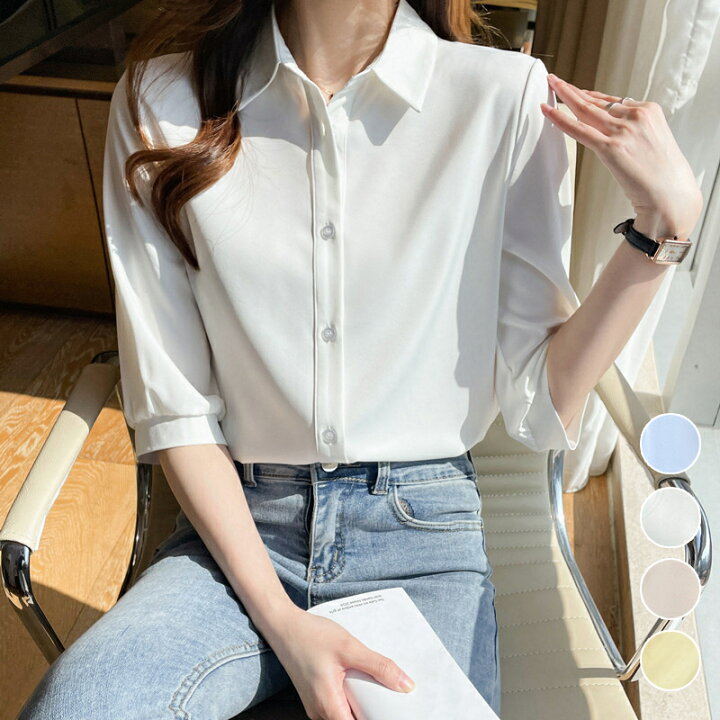 楽天市場】全4色 S/M/L/XL/2XL マットサテンとろみブラウス 6分袖 