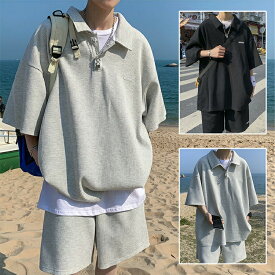 【2カラー・5サイズ】セットアップ メンズ 夏服 ポロシャツ メンズ 半袖 セット tシャツ ハーフパンツ 2点セット ジャージ メンズ 上下 ゆったり 大きいサイズ 部屋着 ルームウェア 男女兼用