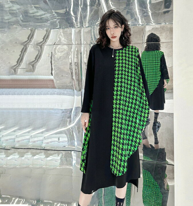 楽天市場】配色切替アシメワンピース ロング ワンピース レディース  