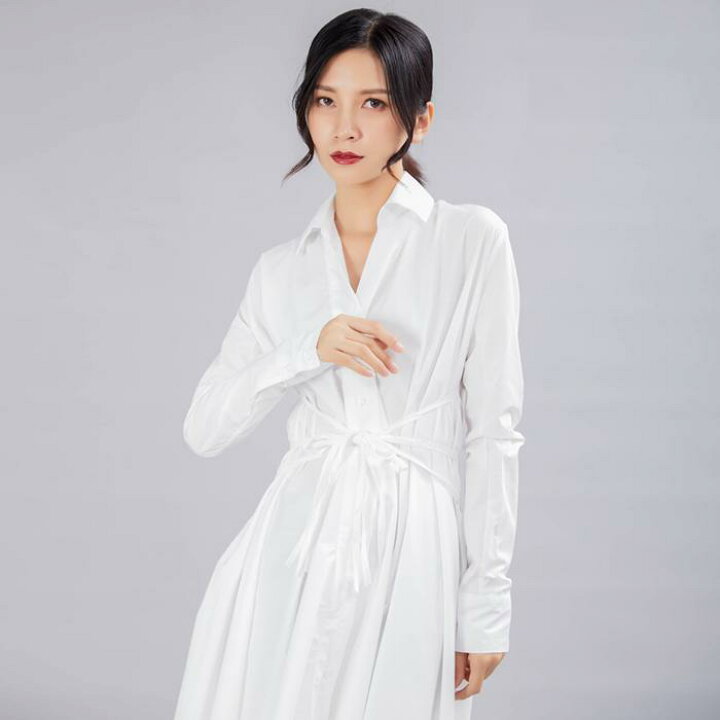 楽天市場】アシンメトリー 斜めドレープ ロングシャツ ワンピース 