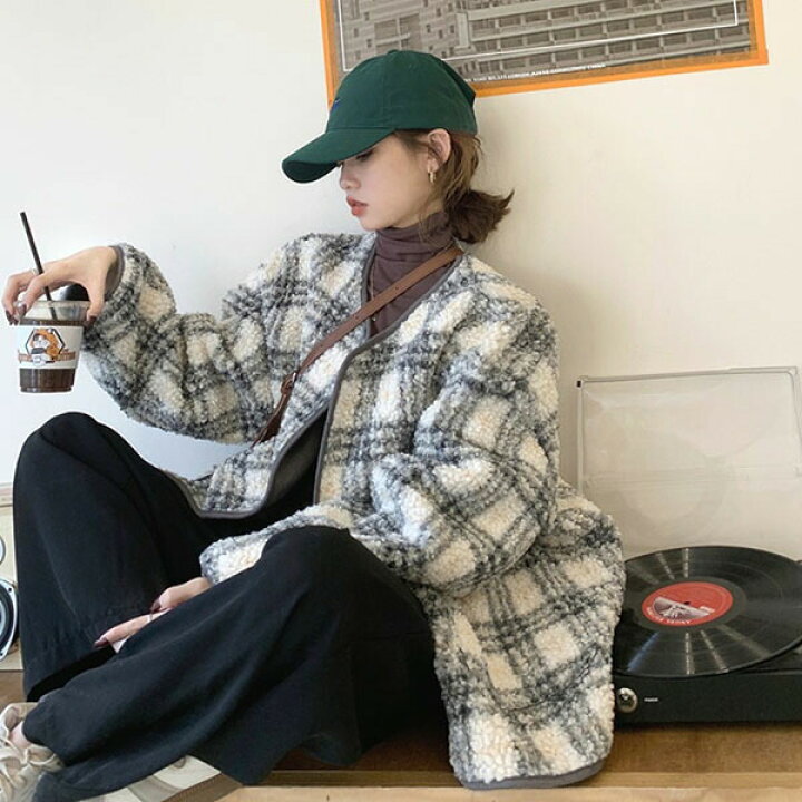 楽天市場】ボアコート ボアジャケット チェック柄 レディース もこもこ 
