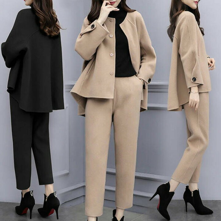 楽天市場】セットアップ レディース 冬 2点セット ノーカラー アウター  