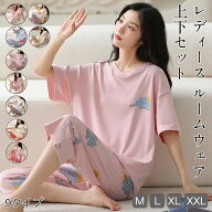 「大人気＆低価格」パジャマ レディース 夏用 綿100% 半袖 上下セット 七分丈パンツ 大きいサイズ ルーム…