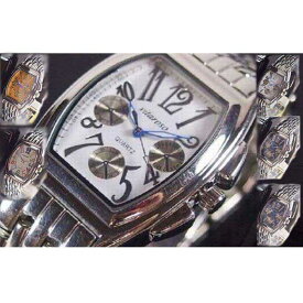 腕時計 メンズ トノー クロノ調デザイン コンビベルト シルバーバンド メタルウォッチ 日本製 ムーブメント