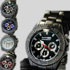 腕時計 メンズ ブラックメタル クロノグラフ調デザイン ウォッチ