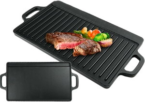 キャンプ 鉄板 サムギョプサル 鋳物製 プレート ベーキングシート 多機能 パン 長方形グリルパンコーティング されていない 鋳鉄パンストライプ き 屋外 両面 プレート 家庭用 調理用キャン