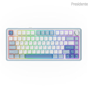 �y���������zx Aula F75 �Q�[�~���O�L�[�{�[�h �K�X�P�b�g ���J�j�J���L�[�{�[�h 5�w�p�b�h���m�u�t�� 75% ���C�����X �z�b�g�X���b�p�u�� Bluetooth/2.4GHz/USB-C RGB �Z�K�F�؎擾 (Sea Salt Blue LEOBOG Reap
