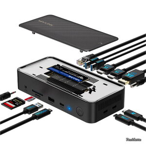 �y���������zUSB C�h�b�L���O�X�e�[�V�����A13-In-1�^�C�vC�h�b�N��10GbpsM.2 PCIe/SATA SSD�G���N���[�W���[�A�g���v���f�B�X�v���C�h�b�N�A100W PD�Ή��A4K@60Hz HDMI/DP�AUSB C/USB-A Gen 3.2/3.1�ASD/TF�AGigabit 