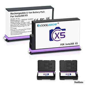 �y���������zInsta360 X5 �o�b�e���[ 2800mAh 2�Z�b�g�d�r�ی�P�[�X �������[�J�[�h���[�f�U�C�� �C���X�^360 X5�J�����p(�o�b�e���[2��)