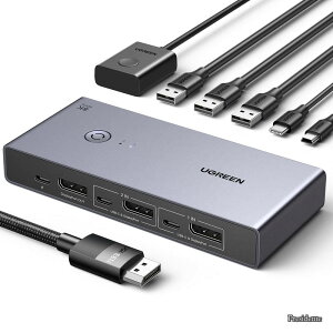 �y���������z8K@60Hz Displayport KVM�ؑ֊� 2����1�o�� DP1.4 (USb-A×3 + C×1) 8K@60HZ�Ή� 4K@240H�Ή� ���j�^/�L�[�{�[�h/�}�E�X/UsB C�n�[�h�h���C�u/�v�����^�����L�ADP�P�[�u��×2�AA to C�P�[�u��×2�t��