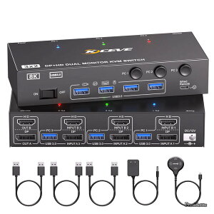 �y���������z8K@60Hz USB3.0 KVM�X�C�b�` 3����2�o�́A�~���[/�g�����[�h KVM Switch PC3��ƃ��j�^�[2��Ή� �L�[�{�[�h�A�}�E�X��3PC�ŋ��L �h���C�o�[�s�v �ȒP�ɐڑ� �茳�X�C�b�`�t��(8K@60Hz/4K@144H
