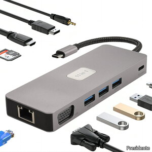 �y���������z3��ʏo�́y1Gbps RJ45+4K HDMI+1080P VGA+DP���e+3*USB 3.2 A+PD100W�[�d+TF&SD+3.5mm�w�b�h�t�H���W���b�N�z���@�\�𓯎��Ɏg�p�BMacbook Air/Pro�ARog Ally�ADell�AXPS�AHP�ASurface Go�ASamsung�ALenovo�Ȃǂ�