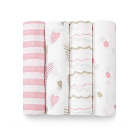 おくるみ aden+anais モスリンスワドル4枚入り モスリンコットン 柔らかい ピンク ブルー ハート スター ボーダー 赤ちゃん ベビー 0歳 女の子 男の子 出産祝い 御祝 誕生日 記念日 プレゼント ギフト 贈り物 ザワウ
