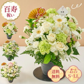 祝！百寿「白」100歳のお祝い アレンジメント S M L LL 生花 花市場から直送 父の日 お祝い 誕生日 記念日 長寿祝い 祖父 祖母 プレゼント ギフト 即日発送 ラッピング メッセージカード ザワウ