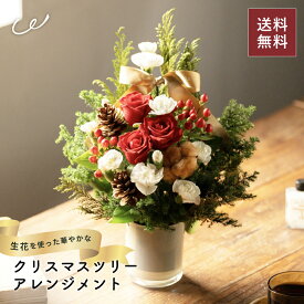 【送料無料】華やかさを演出するツリーアレンジメント アレンジメント 花 生花 12月 冬 プレゼント ギフト 飾り おしゃれ 華やか 赤/白/緑 赤色/白色/緑色 ザワウ 誕生日プレゼント 女友達 クリスマス お歳暮