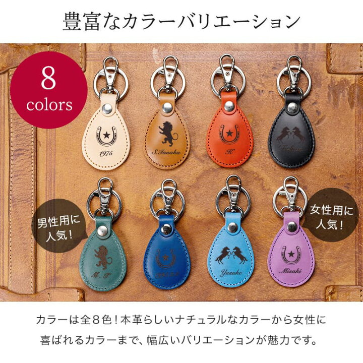 楽天市場】名入れ キーホルダー 革製 イラスト＆お名前刻印（デザインC 