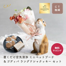 置くだけ空気清浄 ミニペットブーケ ゴディバクッキー ギフト プレゼント CT触媒 造花 フラワー アレンジメント 置物 オブジェ インテリア 玄関 リビング GODIVA ラングドシャ 猫 犬 ウサギ 人気 即日発送 ザワウ