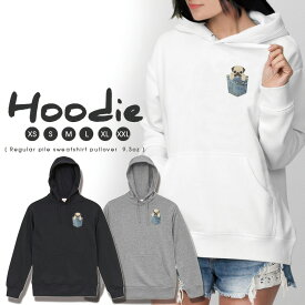 パーカー レディース メンズ スウェット パーカー プルオーバー hoodie 長袖 フード付き ペア カップル S M L XL XXL おそろ 大人かわいい おしゃれ パグ PUG イヌ ポケットから犬シリーズ おもしろパーカー