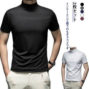 2枚セット! ゴルフウェア ハイネック 半袖 メンズ Tシャツ無地 モックネックシャツ ハイネックtシャツ 半袖 モックネック ゴルフtシャツ ストレッチ トップス カットソー ゴルフtシャツ ポ